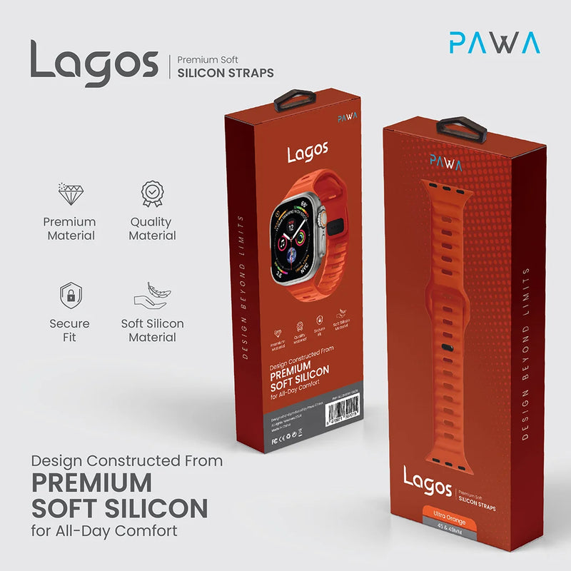 PAWA - Lagos Premium Soft Silicon Straps - Ultra Orange - سير ساعه أبل واتش