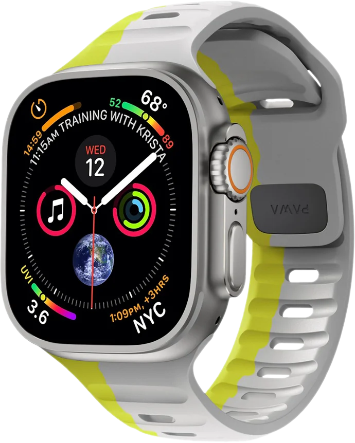 PAWA - Lagos Premium Soft Silicon Straps - Grey & Yellow - سير ساعه أبل واتش