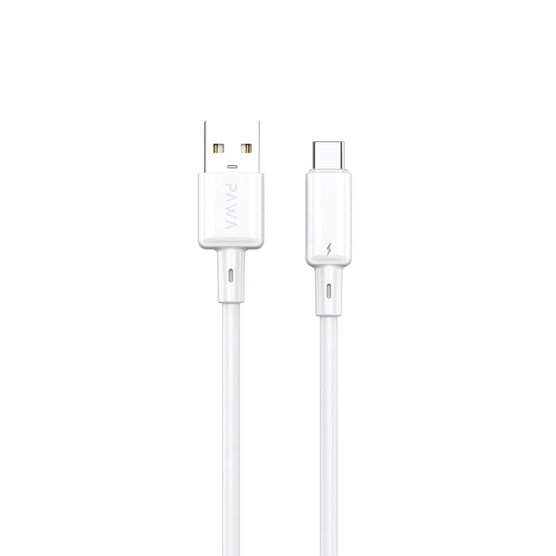 Pawa 3A USB-A TO TYPE C Quick Charging PVC Cable PW122 | White - سلك شحن تايب سي - باوا - طول 1.2 سم - كفالة 24 شهر