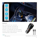 PAWA Car Charger Dual Port PD+QC Includes Braided USB-C to Lightning Cable 30W - شاحن سيارة + سلك شحن ايفون - باوا  - منفذ يو اس بي + تايب سي  - كفالة 12 شهر