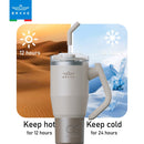 Brave Temp Guard Vacuum Insulated Travel Mug – 180° Rotating Handle, 24H Cold & 12H Hot Retention, Leak-Proof Lids, 950ml – Beige [S] - مطارة حافظة للحرارة  والبرودة