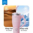 Brave Temp Guard Vacuum Insulated Travel Mug – 180° Rotating Handle, 24H Cold & 12H Hot Retention, Leak-Proof Lids, 1200mL/950ml – Pink [S] - مطارة حافظة للحرارة  والبرودة