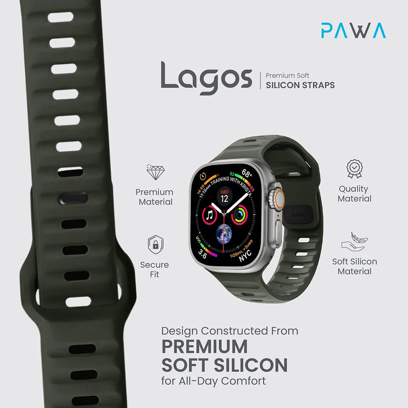 PAWA - Lagos Premium Soft Silicon Straps - Ash Green - سير ساعه أبل واتش