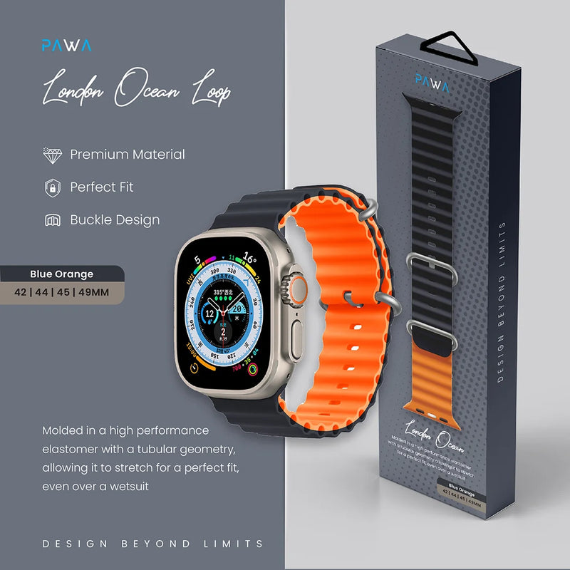 PAWA - Lagos Premium Soft Silicon Straps - Blue/Orange - سير ساعه أبل واتش