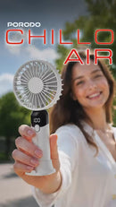 Porodo Lifestyle Chillo Air Portable Handheld Fan with LED Display - White [O] - مروحة متنقلة - سرعات متعددة - برودو -  كفالة 12 شهر