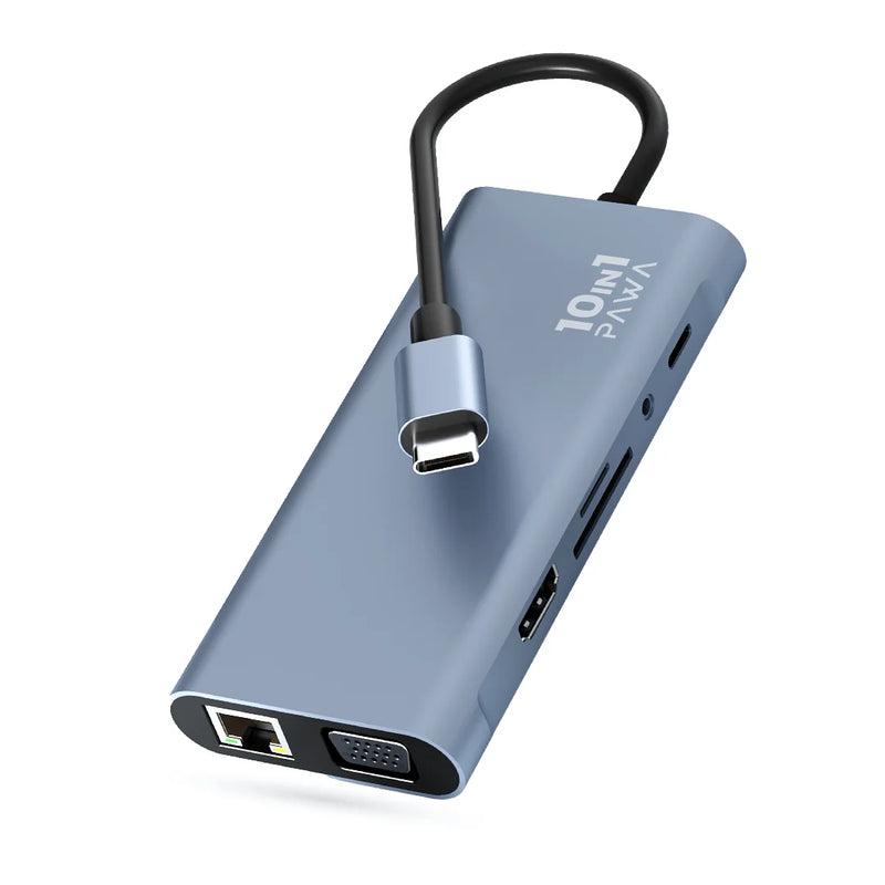Pawa 10IN1 USB-C HUB WITH 4K HDTV & VGA [O] - وصلة تايب سي - 10 في 1 - لاجهزة الايباد برو والماك بوك - متعددة الاستخدام - كفالة 24 شهر