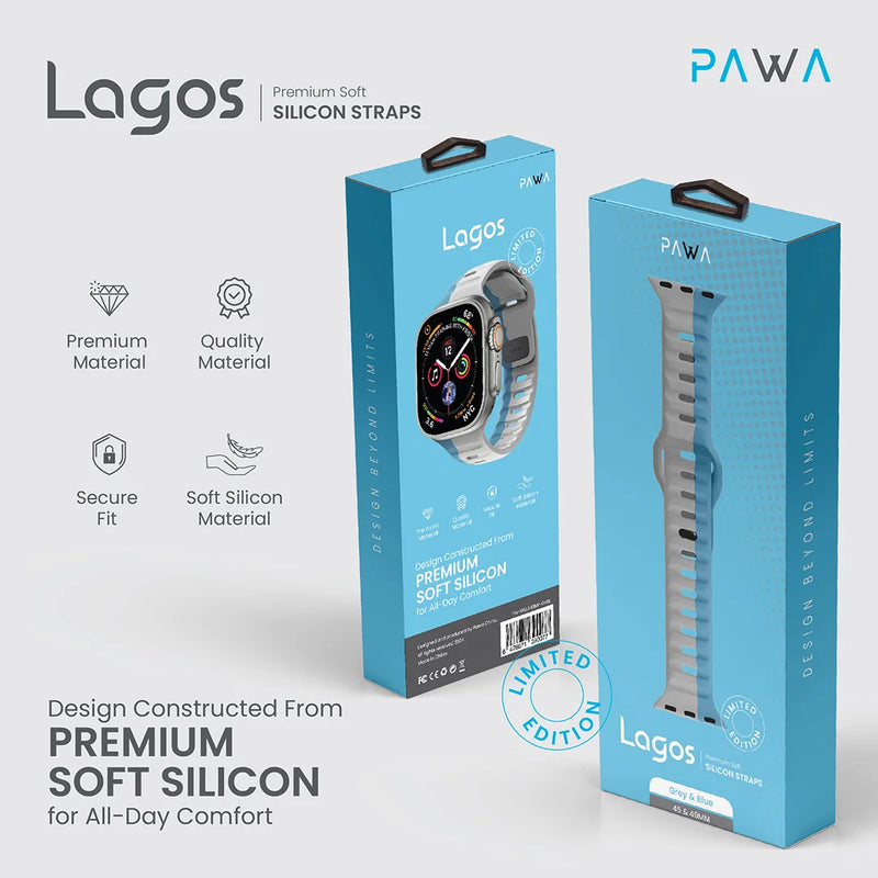 PAWA - Lagos Premium Soft Silicon Straps - Grey & Blue - سير ساعه أبل واتش