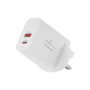 Smartix Premium UK Wall Adaptor 45W GaN - GEN 2 - White - بلاك شاحن حائط قوه 45 واط - منفذ تايب سي + منفذ للشحن السريع + واير تايب سي - كفالة 12 شهر