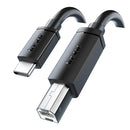 JASOZ Type C to 2.0 USB B Male Cable - 480Mbps for Laptops, Cameras, Scanners, & Printers - كيبل للطابعة + تايب سي  - متوفر بطول 2/1 متر