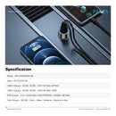 Pawa Aluminum Alloy Car Charger 52.5W With Ambient Light - Black - شاحن سيارة - منفذ تايب سي + منفذ للشحن السريع - قوة 52.5 واط - كفالة 12 شهر
