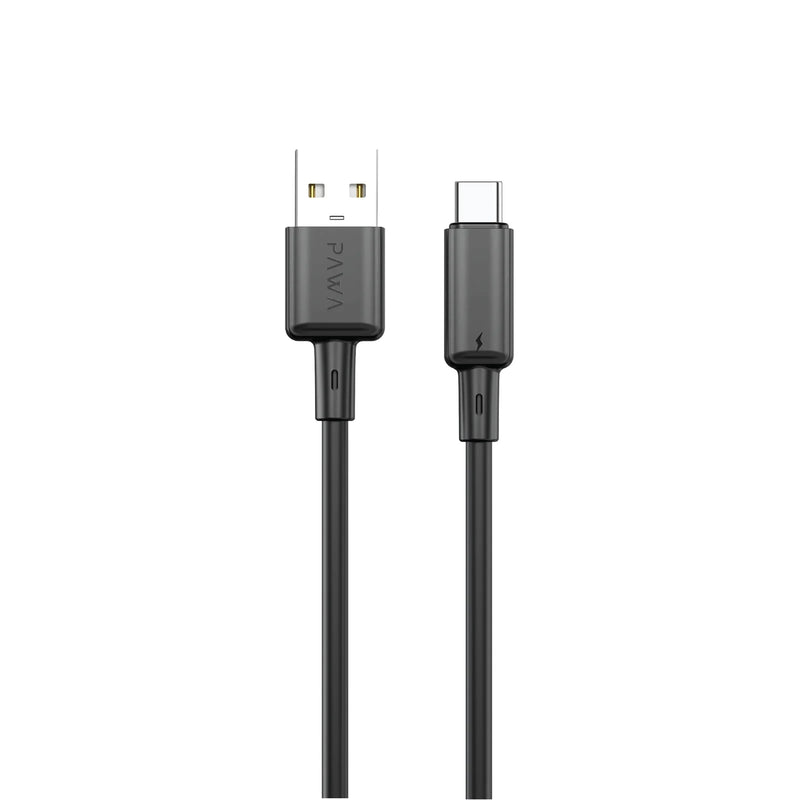 Pawa 3A USB-A TO TYPE C Quick Charging PVC Cable PW122 | Black - سلك شحن تايب سي - باوا - طول 1.2 سم - كفالة 24 شهر