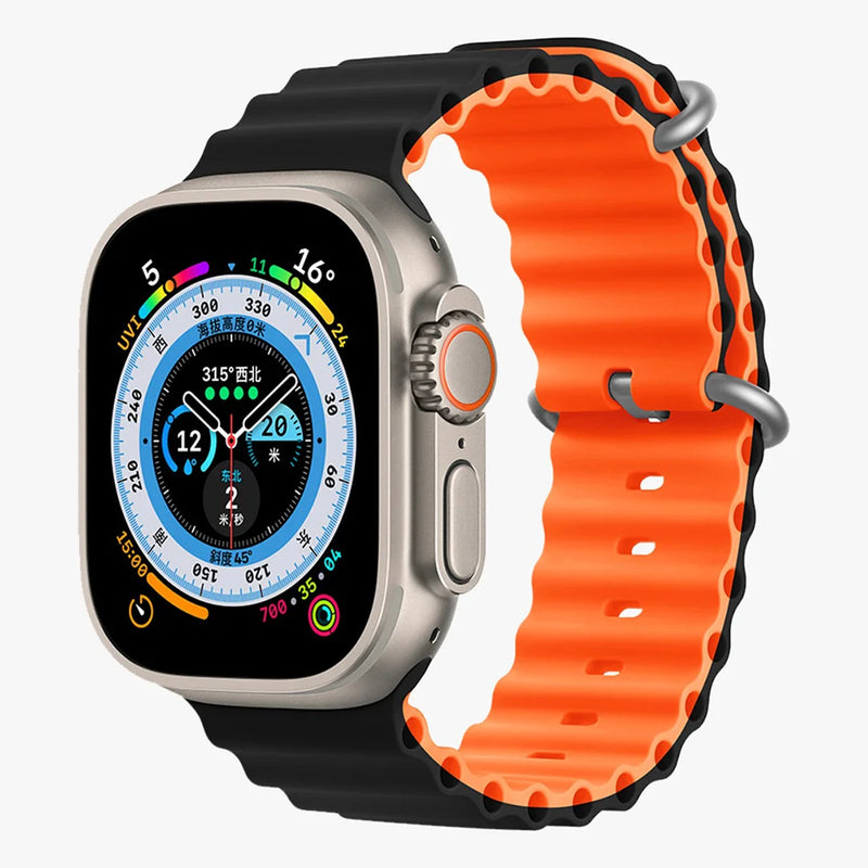 PAWA - Lagos Premium Soft Silicon Straps - Black/Orange - سير ساعه أبل واتش