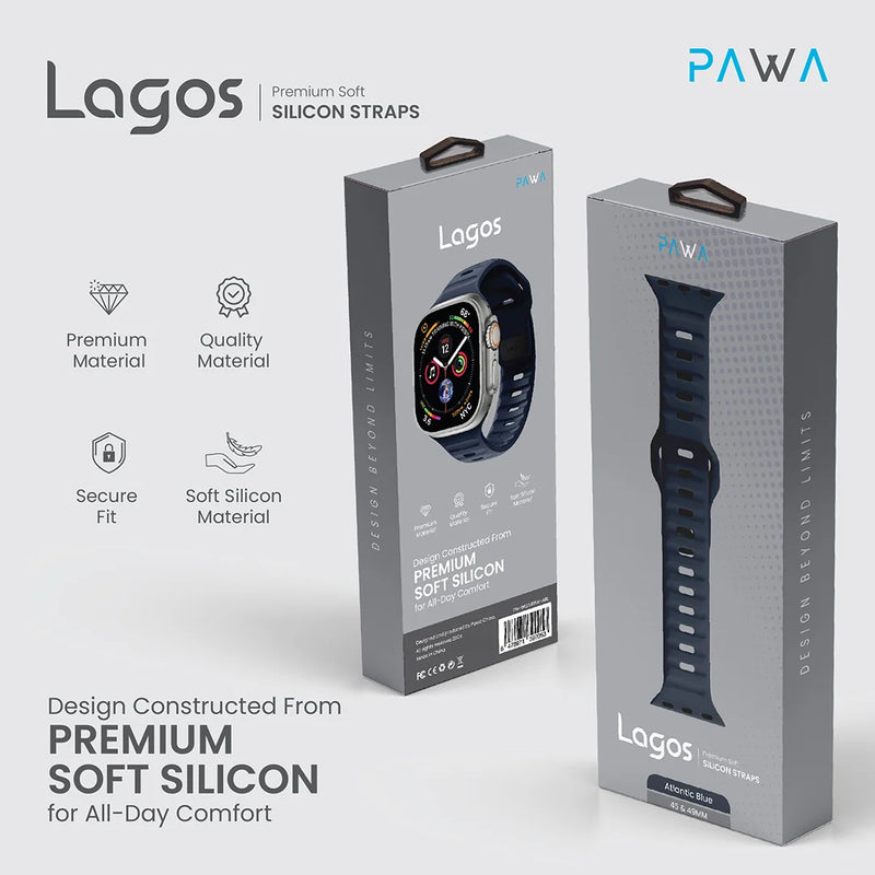PAWA - Lagos Premium Soft Silicon Straps - Atlantic Blue - سير ساعه أبل واتش