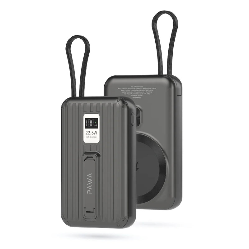 Pawa Mag Prime Magsafe Powerbank with Stand and Built in cable [O]- بطاريه متنقلة - سعة 10 ألاف - باوا + شحن ماغ سيف قوة 15 واط  - ستاند + سلك شحن  تايب سي - شاشة رقمية - كفالة 24 شهر