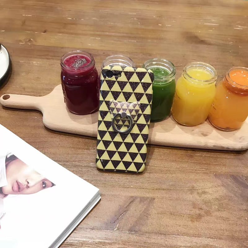 Yellow Black Triangle - Case With Ring - كفر مع مسكة خاتم