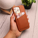 Brown Yellow Leather Case with Back Card Slot - كفر جلد مع محفظة للبطاقات والفلوس