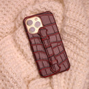 Wine Red Crocodile Leather Case with Grip - كفر جلد مع مسكة شريطة