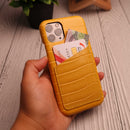Yellow Crocodile leather Card Holder Phone Case - كفر جلد مع جيب للبطاقات بالخلف