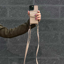 Brown Nude Leather Case with Mirror, Card Wallet and Strap Lanyard - كفر جلد مع محفظة للبطاقات ومرايا وخيط علاقة