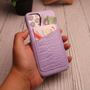 Purple Crocodile leather Card Holder Phone Case - كفر جلد مع جيب للبطاقات بالخلف