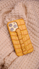 Yellow Crocodile Leather Case with Grip - كفر جلد مع مسكة شريطة