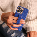 Blue Crocodile Leather Case with Grip - كفر جلد مع مسكة شريطة