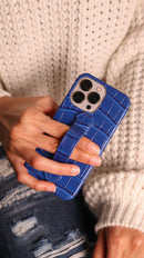 Blue Crocodile Leather Case with Grip - كفر جلد مع مسكة شريطة