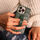 Green Crocodile Leather Case with Grip - كفر جلد مع مسكة شريطة