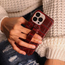 Wine Red Crocodile Leather Case with Grip - كفر جلد مع مسكة شريطة