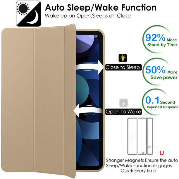 KAKU Leather Case with Pencil Slot for iPad - Gold - كفر ايباد - ستاند - مع مكان للقلم