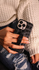 Black Crocodile Leather Case with Grip - كفر جلد مع مسكة شريطة