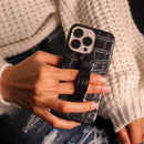 Black Crocodile Leather Case with Grip - كفر جلد مع مسكة شريطة