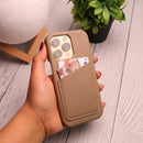 Beige Leather Case with Back Card Slot - كفر جلد مع محفظة للبطاقات والفلوس