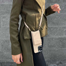 Brown Nude Leather Case with Mirror, Card Wallet and Strap Lanyard - كفر جلد مع محفظة للبطاقات ومرايا وخيط علاقة