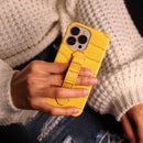 Yellow Crocodile Leather Case with Grip - كفر جلد مع مسكة شريطة