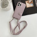 Grey Case with Card Wallet and Strap Lanyard - كفر جلد مع محفظة للبطاقات وخيط علاقة