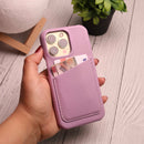 Purple Leather Case with Back Card Slot - كفر جلد مع محفظة للبطاقات والفلوس