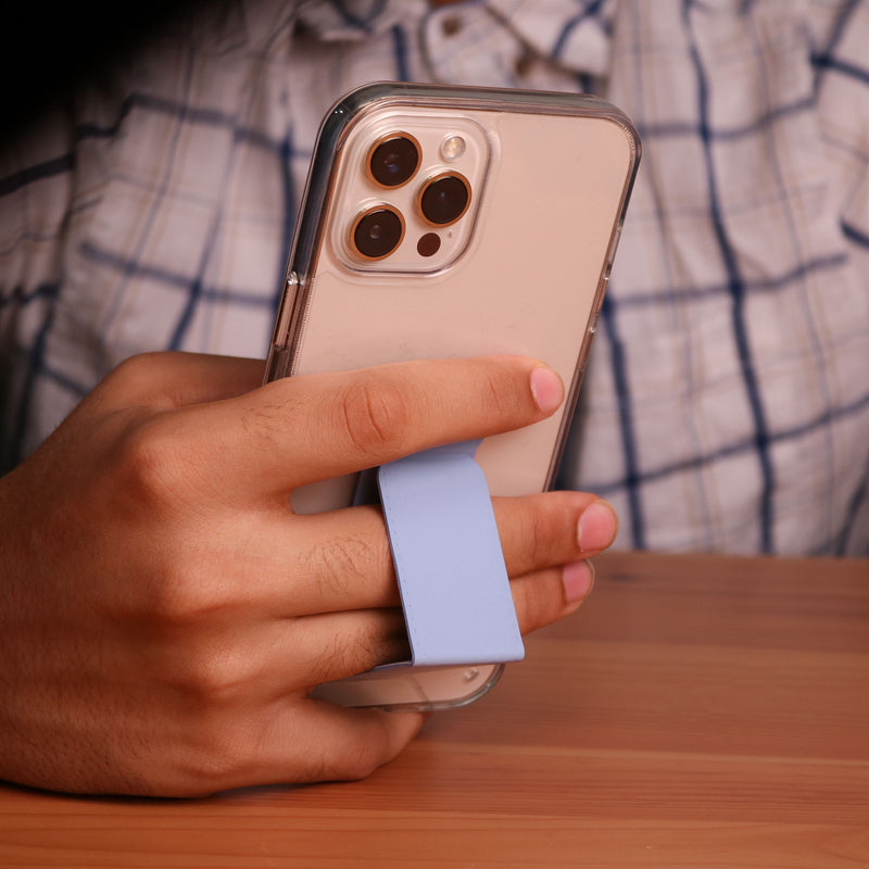 Light Blue Grip with Clear Case and Grip Horizontal, Vertical and Magnetic Stand - كفر حماية مع مسكة وستاند جانبي ورأسي ومغناطيس للسيارة