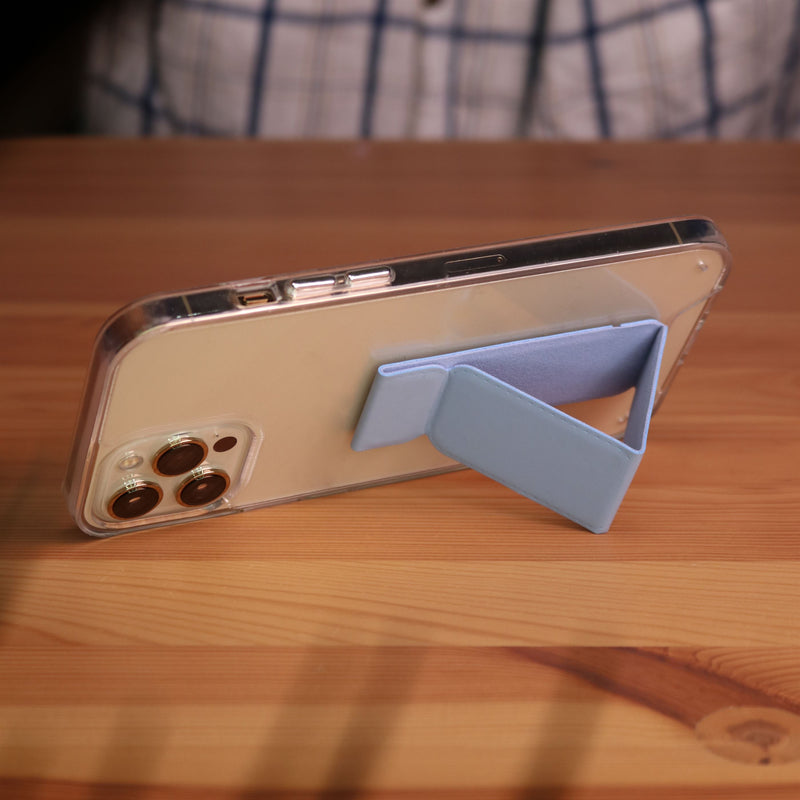 Light Blue Grip with Clear Case and Grip Horizontal, Vertical and Magnetic Stand - كفر حماية مع مسكة وستاند جانبي ورأسي ومغناطيس للسيارة