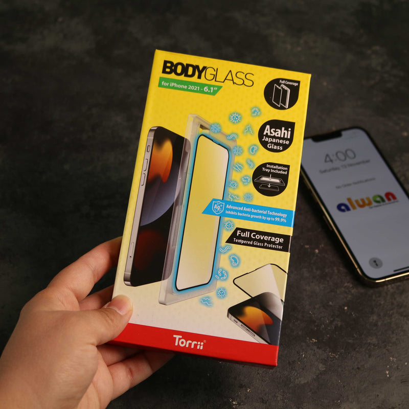 Torrii BODYGLASS Screen Protector Anti-bacterial Coating for iPhone 16 Series - Full Coverage Black - Clear - حماية شاشة شفافة لجميع اطراف الجهاز - توري - مقاومة للخدش والبكتيريا