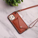 Brown Leather Wallet Case with Card Slot and Lanyard - كفر مع محفظة للبطاقات والكاش وخيط علاقة
