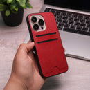 Leather Case with Two Back Card Slot - Red - كفر جلد مع محفظة للبطاقات والنقود