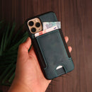 Green Leather Case with Back Card Slots - كفر جلد مع محفظة للبطاقات بالخلف