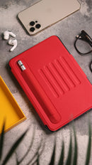 Red iPad Case with Stand, Card and Pen Slot - كفر حماية ايباد مع ستاند ومكان للبطاقات والقلم
