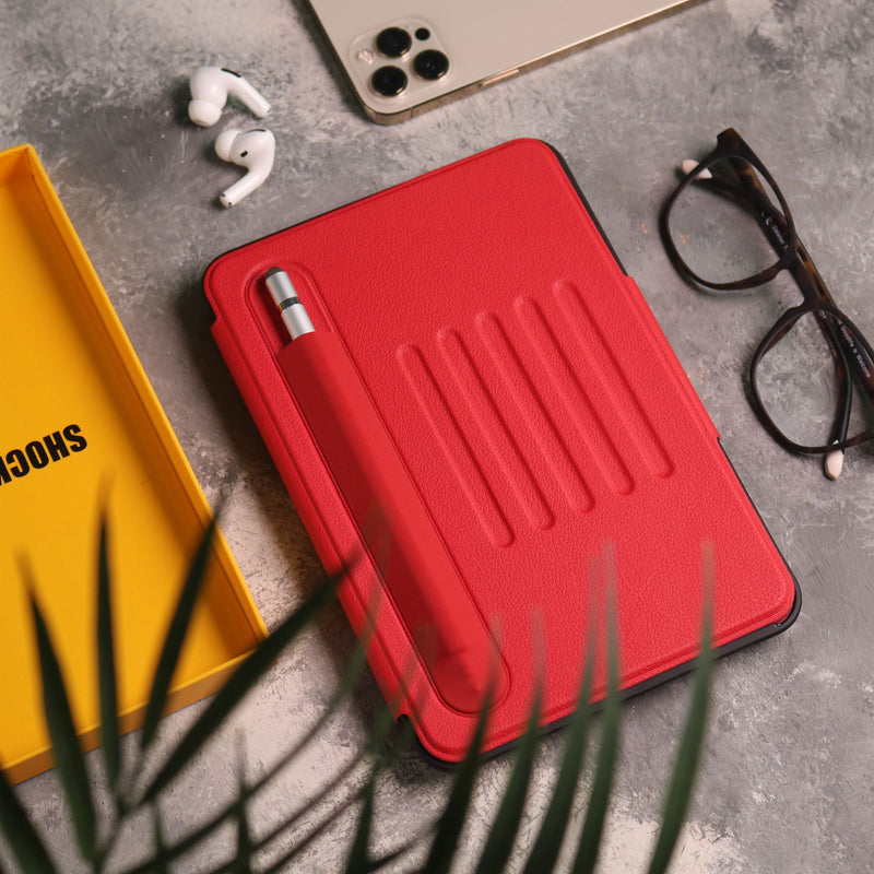 Red iPad Case with Stand, Card and Pen Slot - كفر حماية ايباد مع ستاند ومكان للبطاقات والقلم
