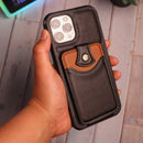 Black Leather Case with Wallet Card Slot - كفر جلد مع محفظة للبطاقات والنقود