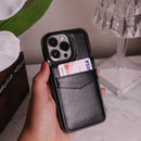 Black Leather Phone Case with Wallet Card - كفر مع محفظة للبطاقات والنقود وستاند جانبي