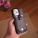 Leather Black Case with Back Card Slot and Strap - كفر جلد مع محفظة للبطاقات مع خيط علاقة