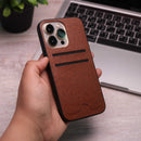 Leather Case with Two Back Card Slot - Brown - كفر جلد مع محفظة للبطاقات والنقود