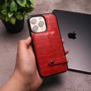 Crocodile Leather Case with Card Slot and Stand - Red -  كفر جلد مع محفظة للبطاقات والنقود وستاند